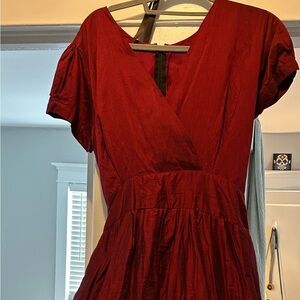 Elegant Red V-Neck Dress with built in black crinoline